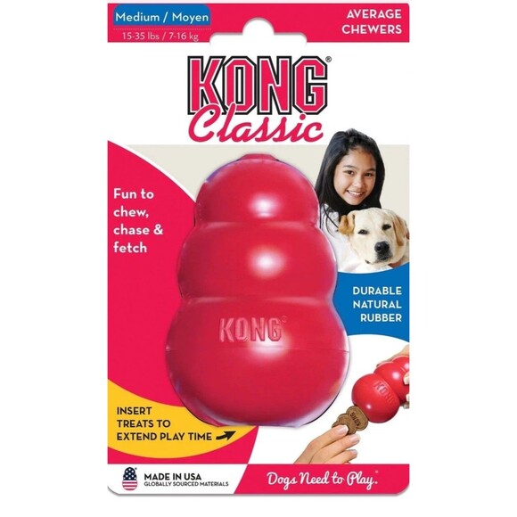 KONG Classic Medium Durable Rubber Treat Stuffable Fetch & Chew Dog Toy 3.5x2.25 - Picture 1 of 1